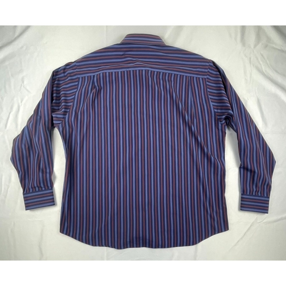 PAUL FREDRICK MENS LARGE BLUE BURGUNDY STRIPED DRESS SHIRT LONG SLEEVE 100% COTT - Picture 9 of 9